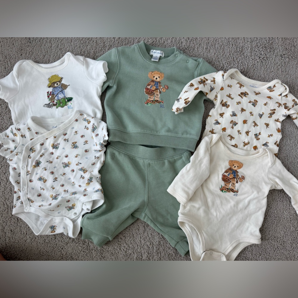 Ralph Lauren baby boy bear sweatshirt set and bodysuits - Picture 1 of 7
